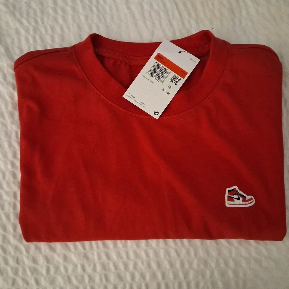Jordan Red Snap Back Cap with Sneaker  Patch And Matching Shirt Size Large